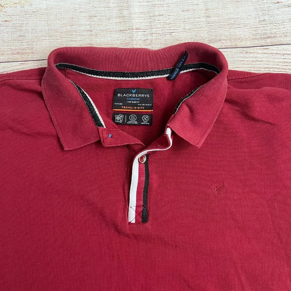 Blackberrys Casuale Mens XXL‎ Red Polo Shirt Travel-O-City Moisture Wicking